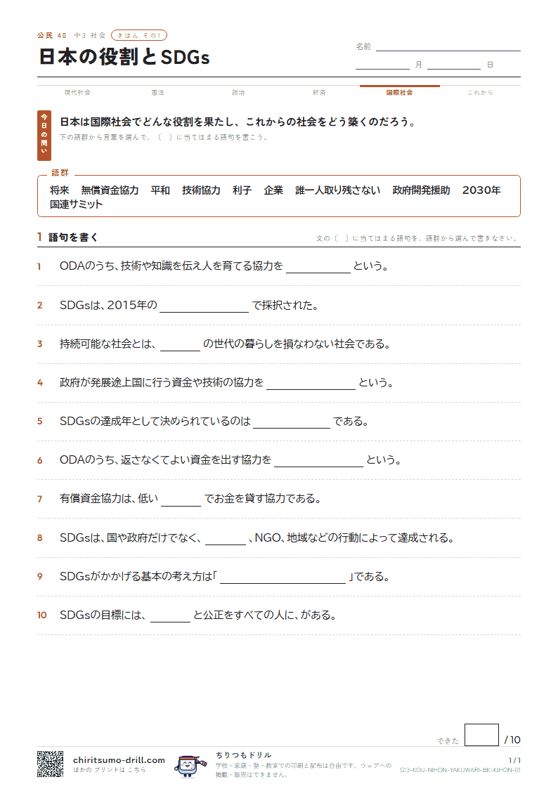 日本の役割とSDGs きほん その1の見本