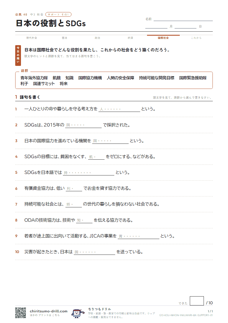 日本の役割とSDGs サポート その1の見本