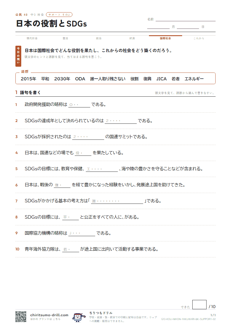 日本の役割とSDGs サポート その2の見本