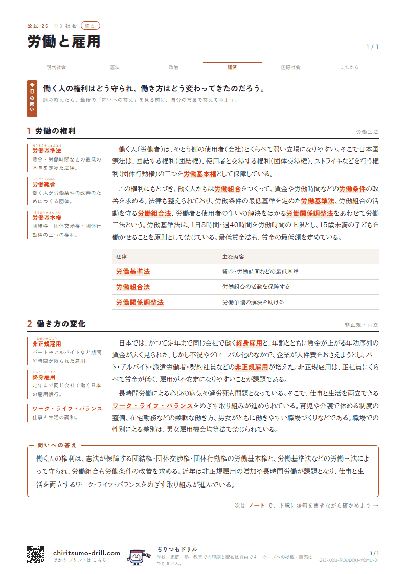 労働と雇用 読むの見本