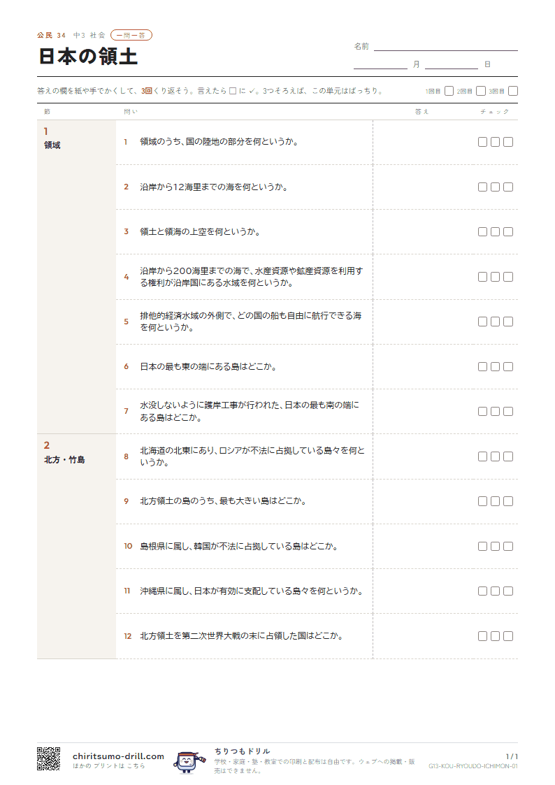 日本の領土 一問一答の見本