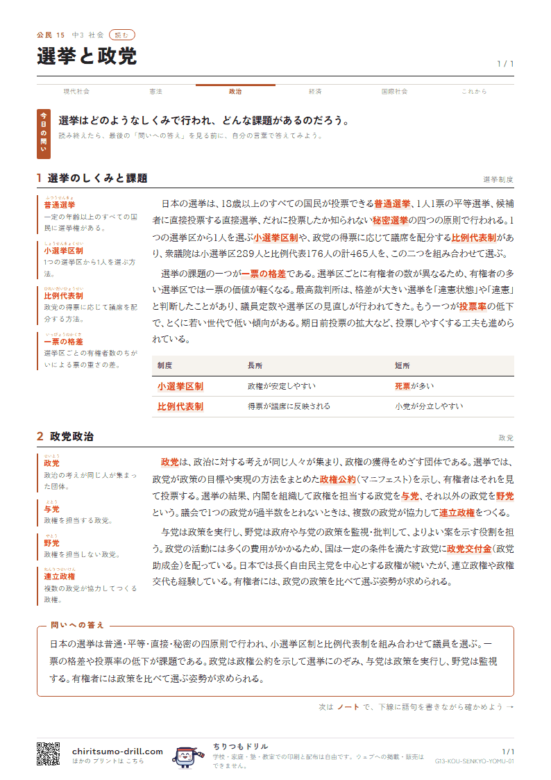 選挙と政党 読むの見本