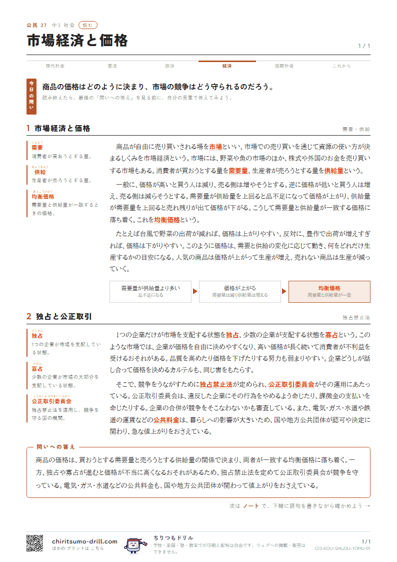市場経済と価格 読むの見本