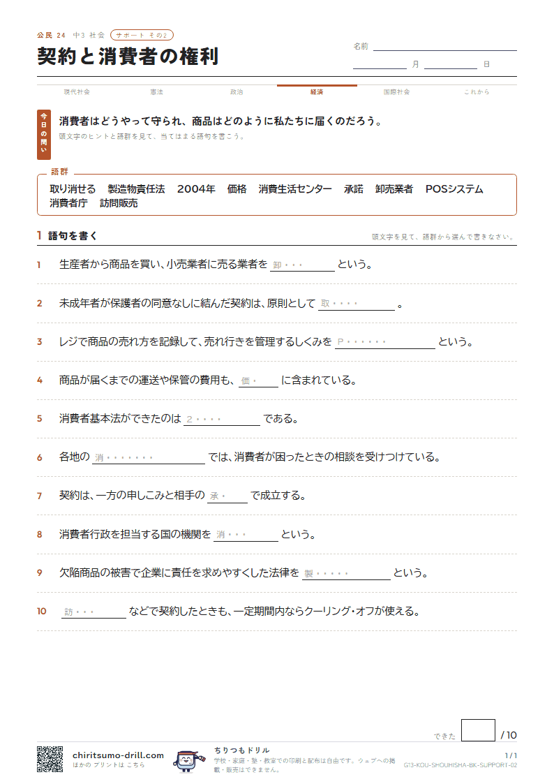 契約と消費者の権利 サポート その2の見本