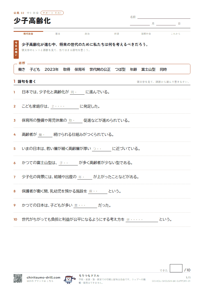 少子高齢化 サポート その1の見本