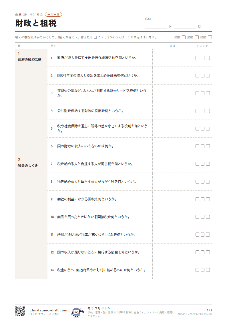 財政と租税 一問一答の見本