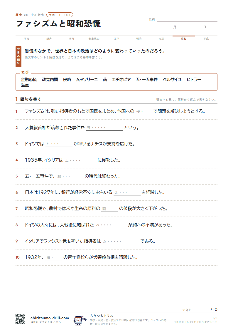 ファシズムと昭和恐慌 サポート その1の見本
