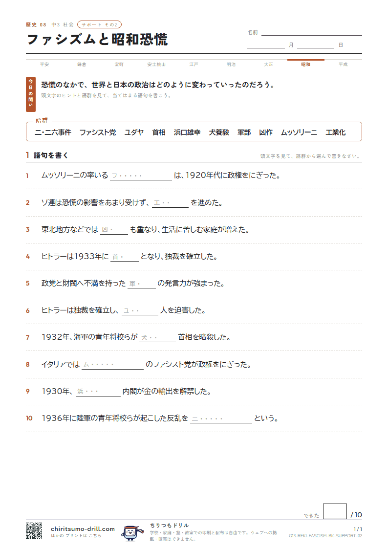 ファシズムと昭和恐慌 サポート その2の見本