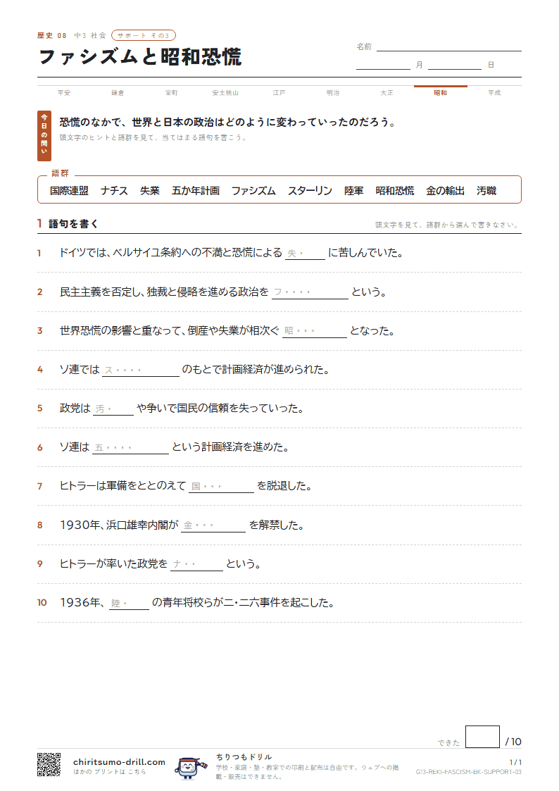 ファシズムと昭和恐慌 サポート その3の見本