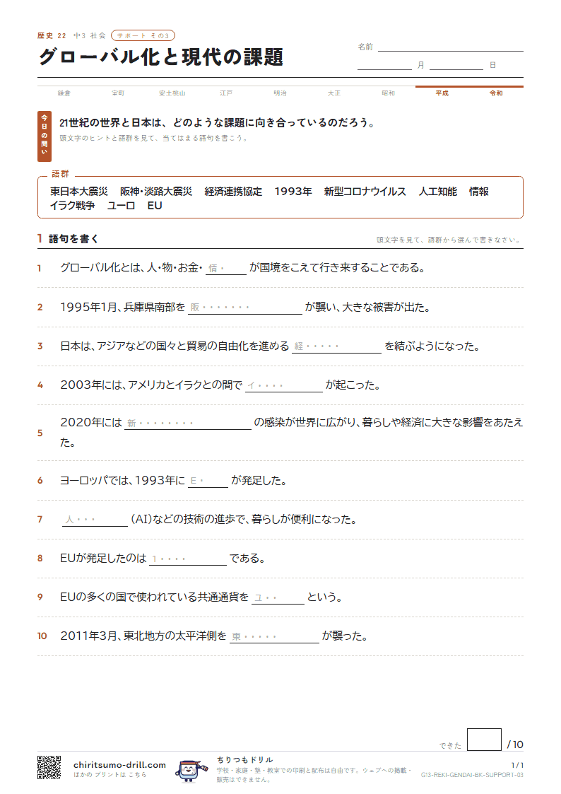 グローバル化と現代の課題 サポート その3の見本
