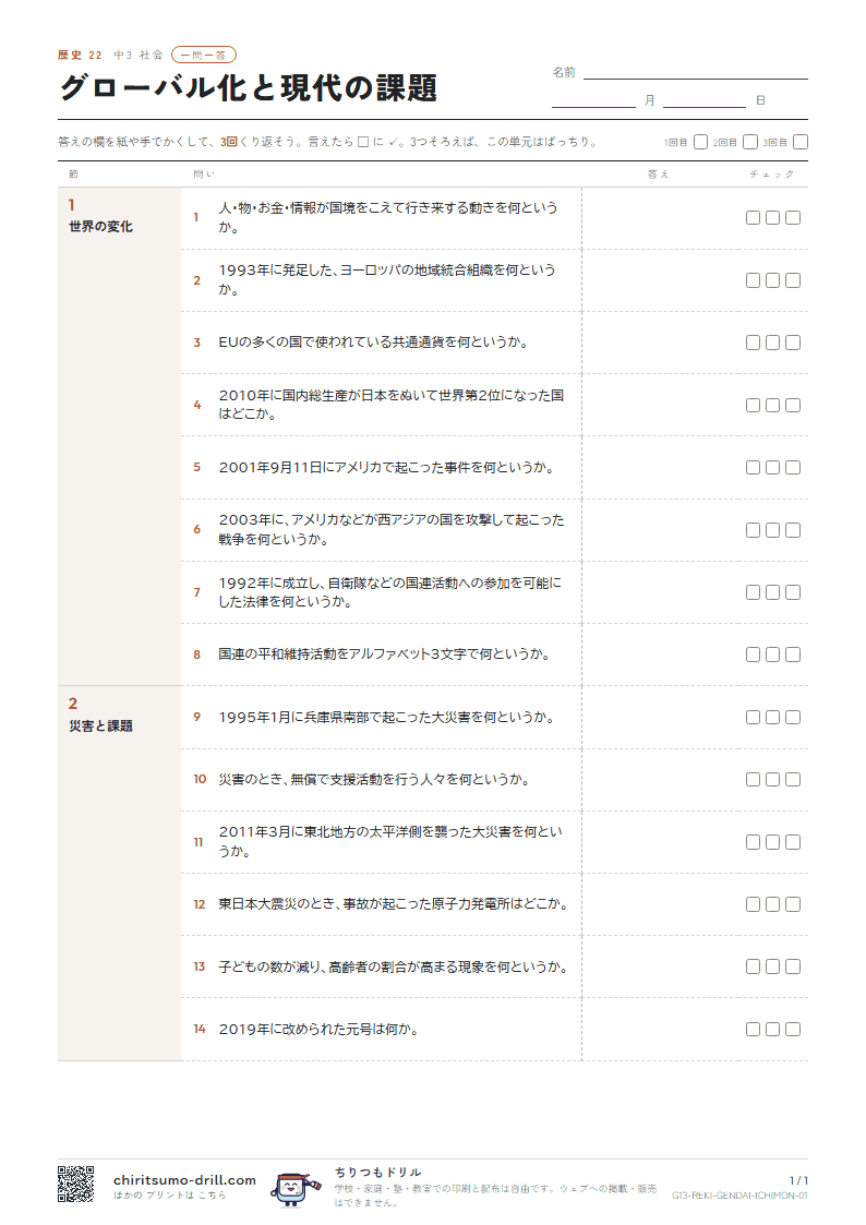 グローバル化と現代の課題 一問一答の見本