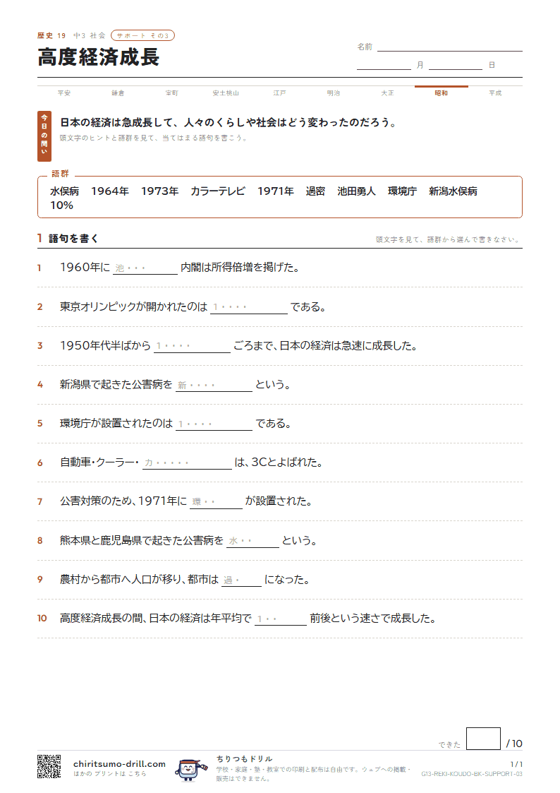 高度経済成長 サポート その3の見本