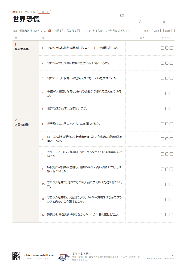 世界恐慌 一問一答の見本