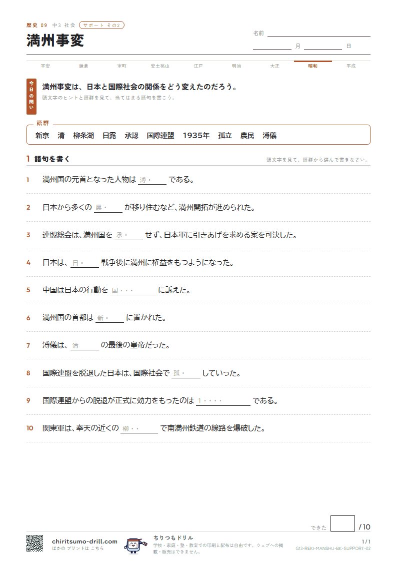 満州事変 サポート その2の見本