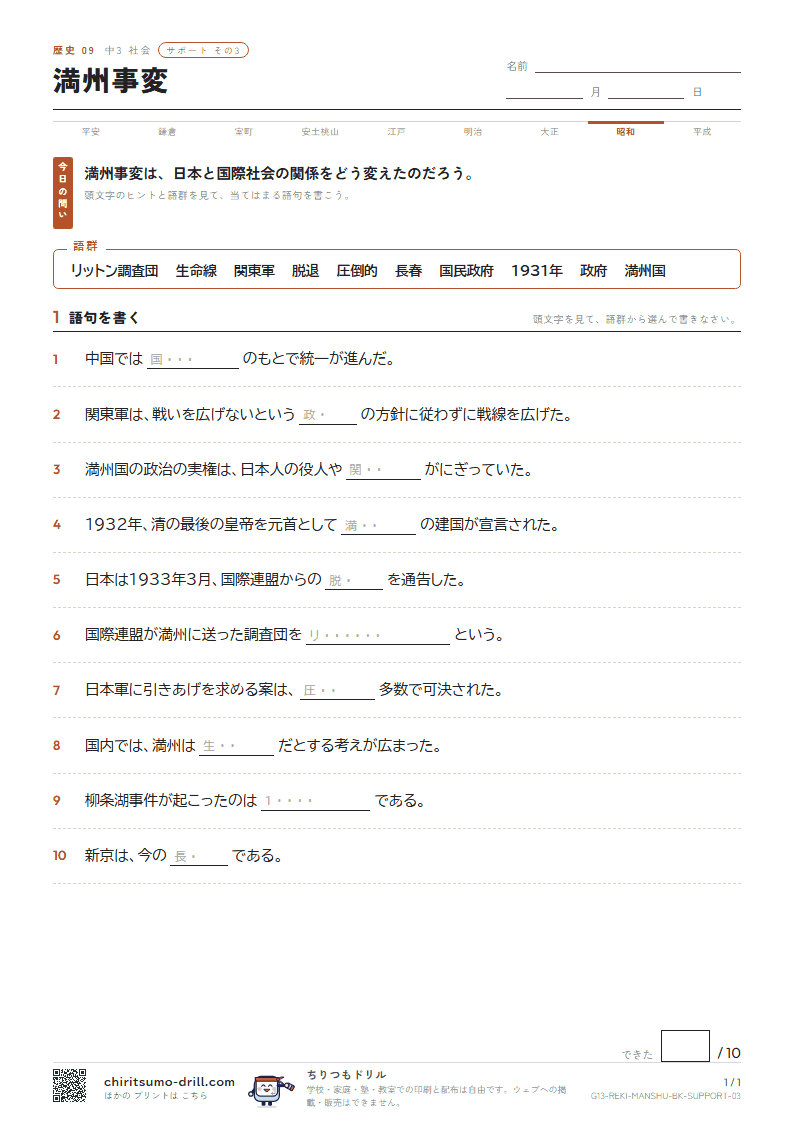 満州事変 サポート その3の見本