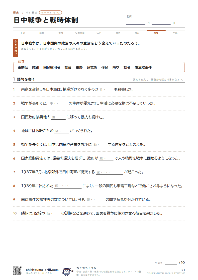 日中戦争と戦時体制 サポート その2の見本