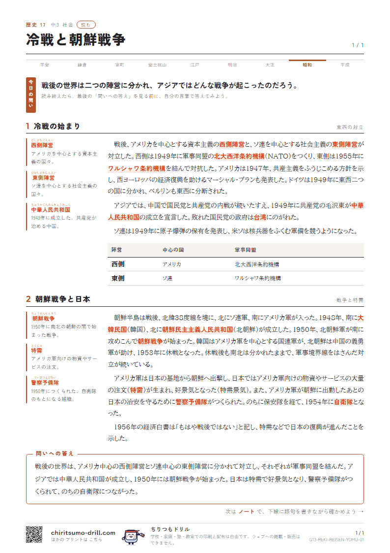 冷戦と朝鮮戦争 読むの見本