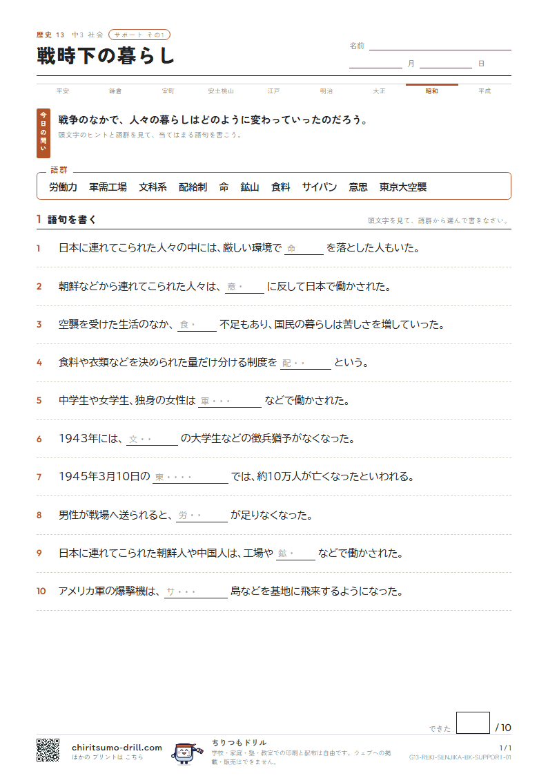 戦時下の暮らし サポート その1の見本