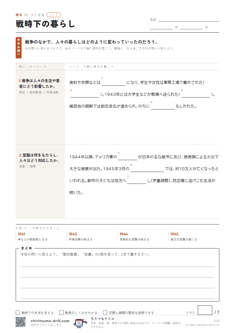 戦時下の暮らし ノートの見本