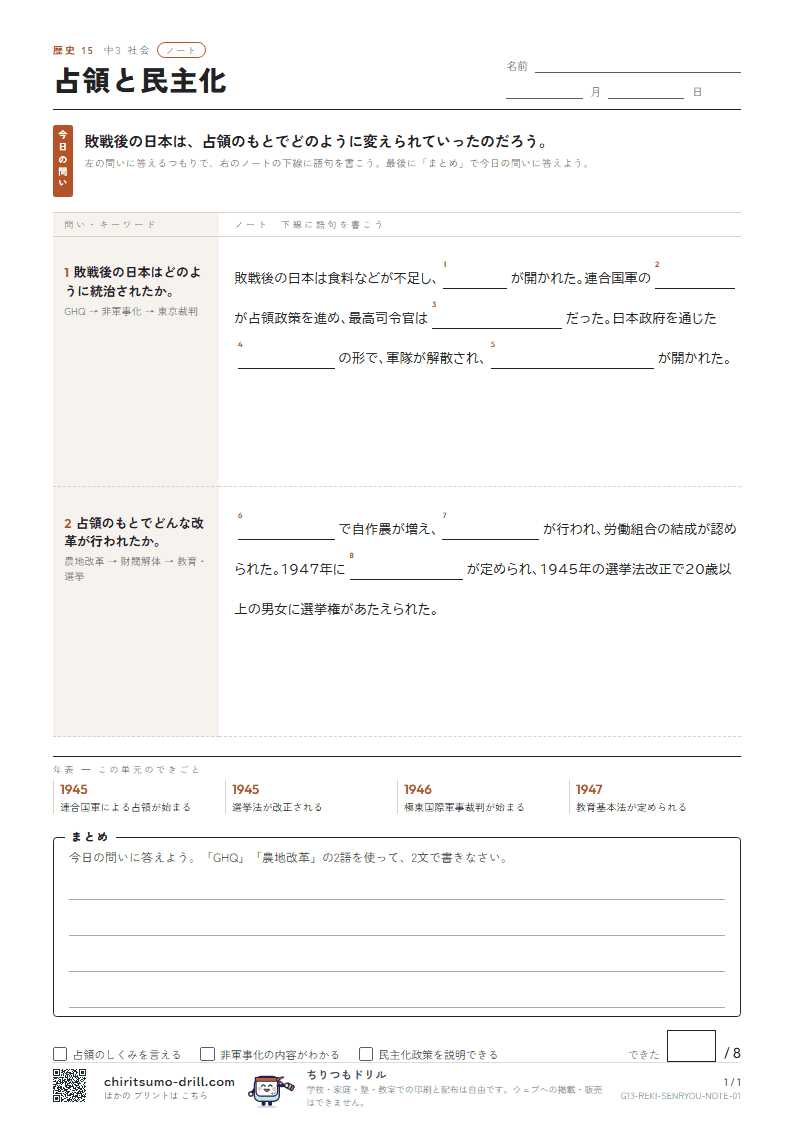 占領と民主化 ノートの見本