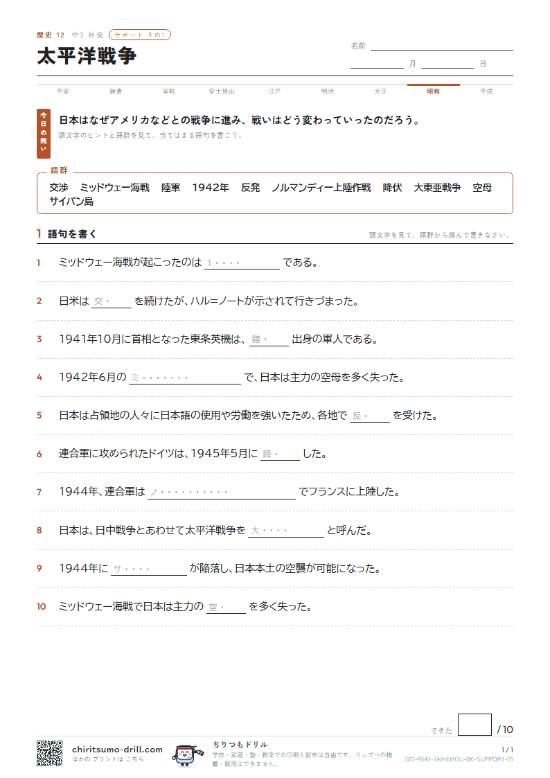 太平洋戦争 サポート その1の見本