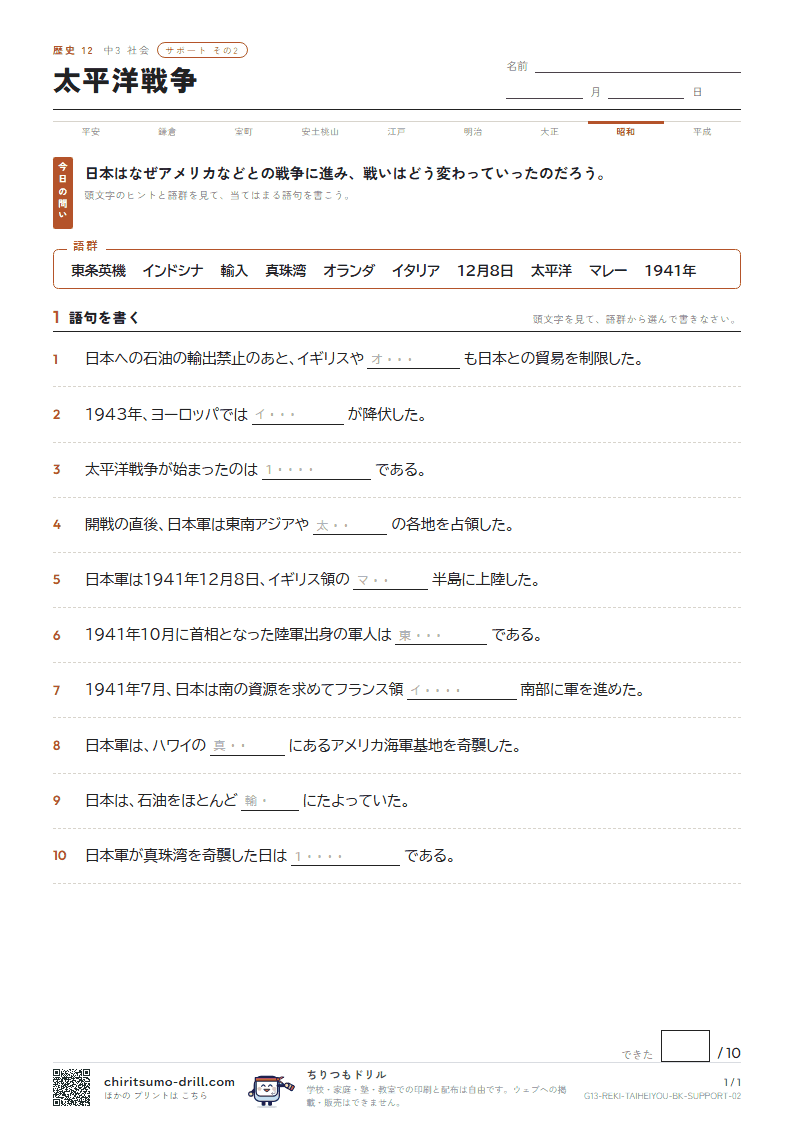 太平洋戦争 サポート その2の見本