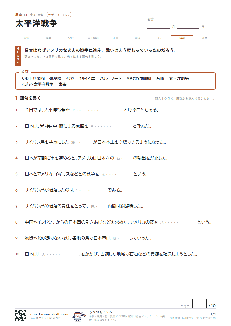 太平洋戦争 サポート その3の見本