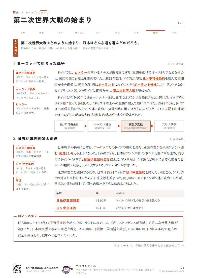 第二次世界大戦の始まり 読むの見本