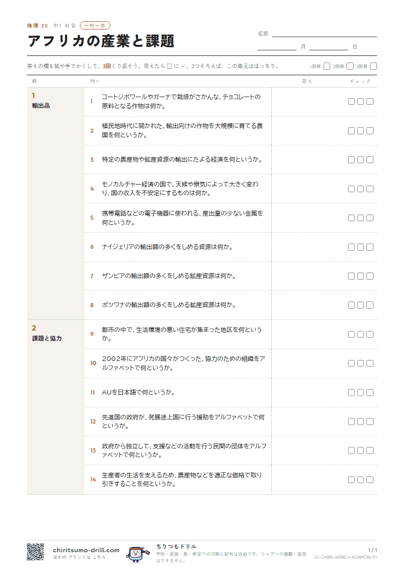 アフリカの産業と課題 一問一答の見本