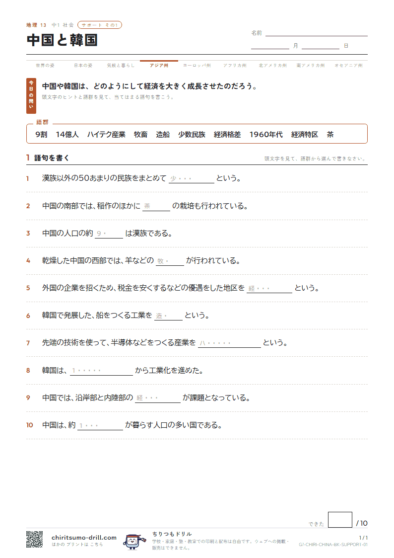 中国と韓国 サポート その1の見本