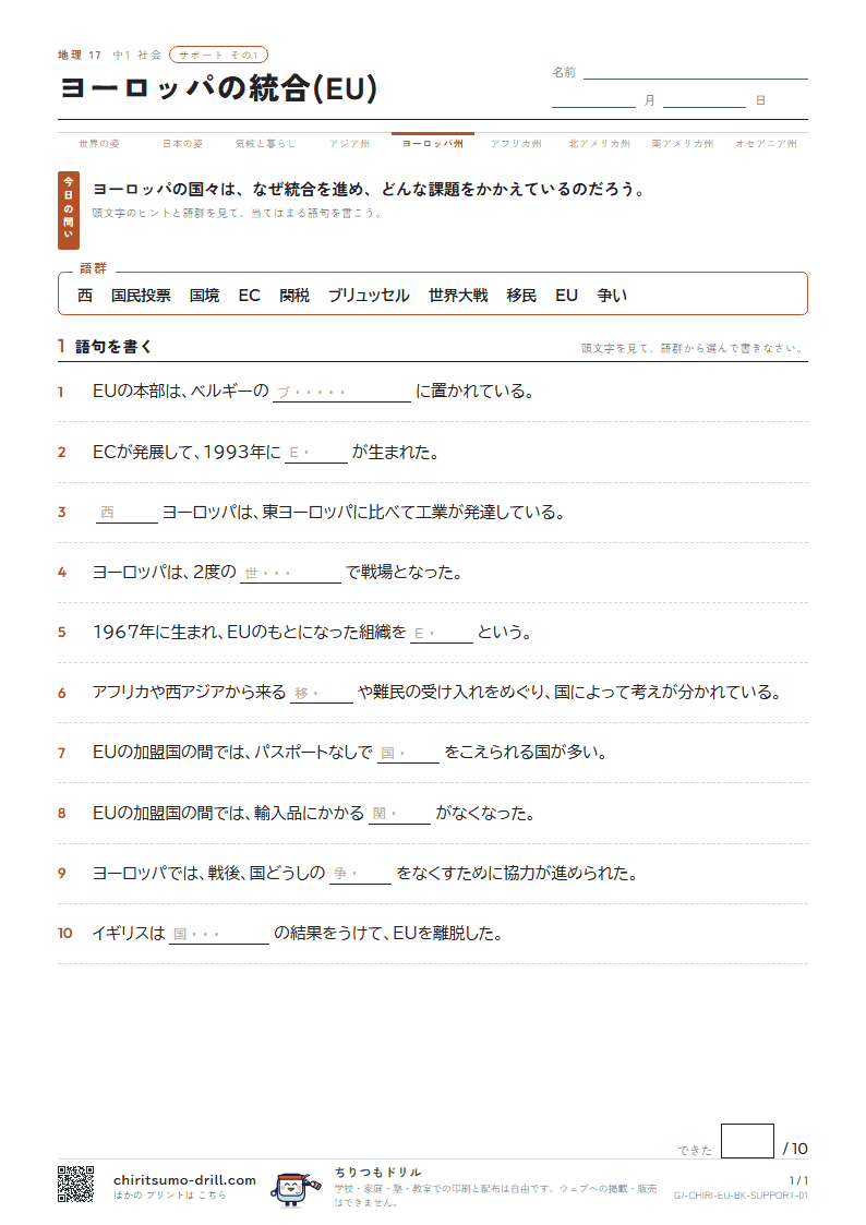 ヨーロッパの統合(EU) サポート その1の見本
