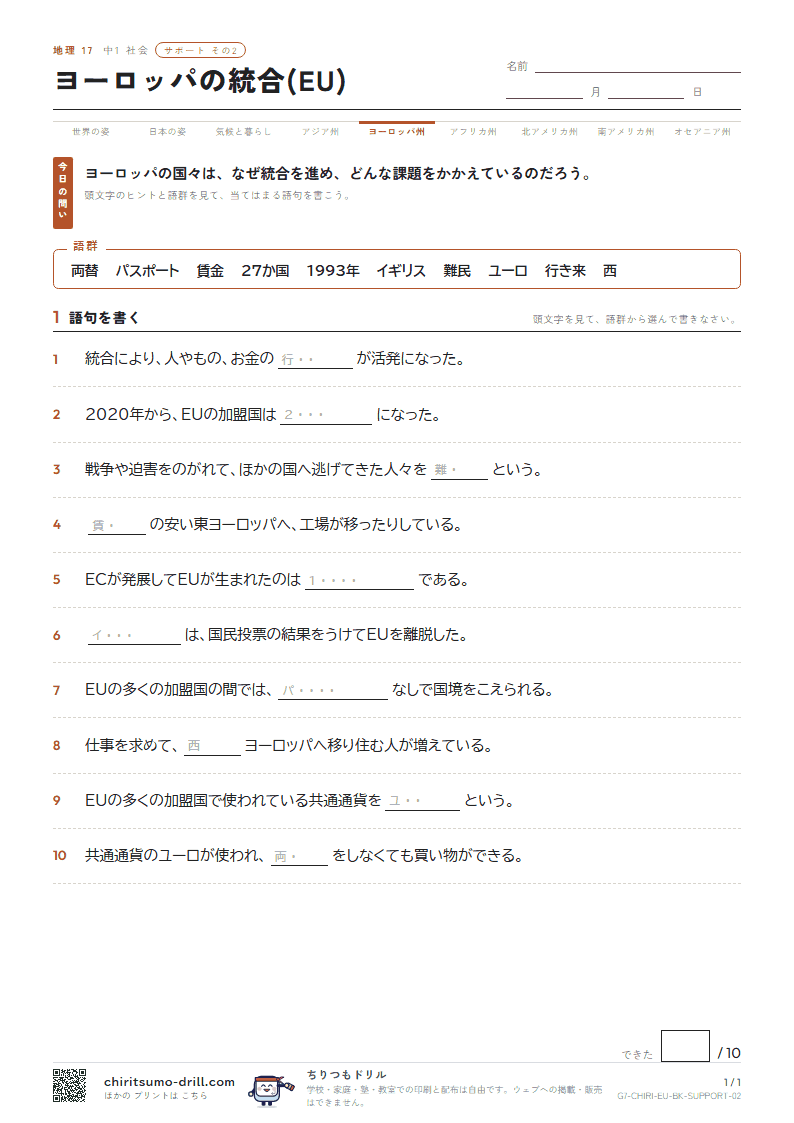 ヨーロッパの統合(EU) サポート その2の見本