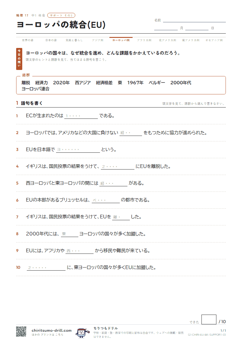 ヨーロッパの統合(EU) サポート その3の見本