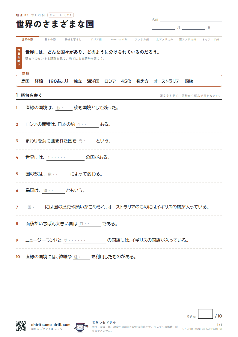 世界のさまざまな国 サポート その1の見本