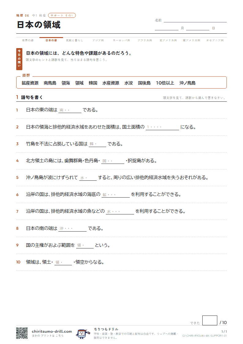 日本の領域 サポート その1の見本