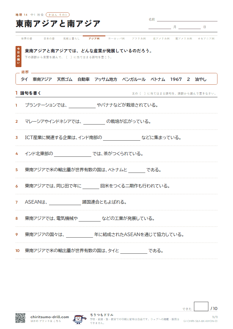 東南アジアと南アジア きほん その3の見本