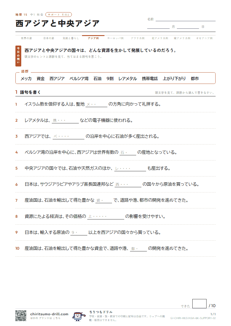 西アジアと中央アジア サポート その2の見本