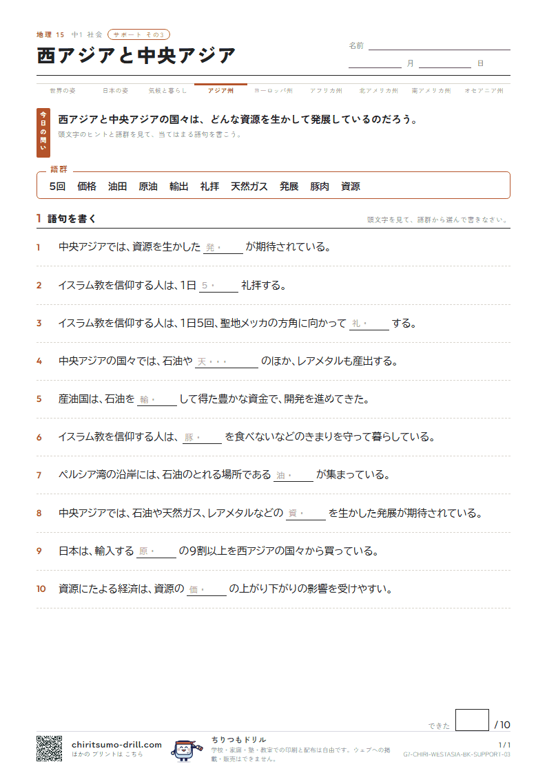 西アジアと中央アジア サポート その3の見本