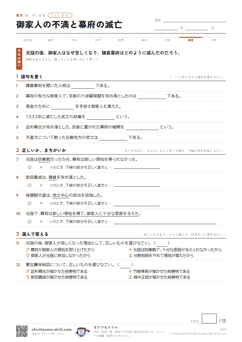 御家人の不満と幕府の滅亡 ふつう その2の見本