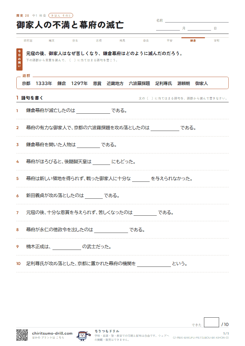 御家人の不満と幕府の滅亡 きほん その3の見本