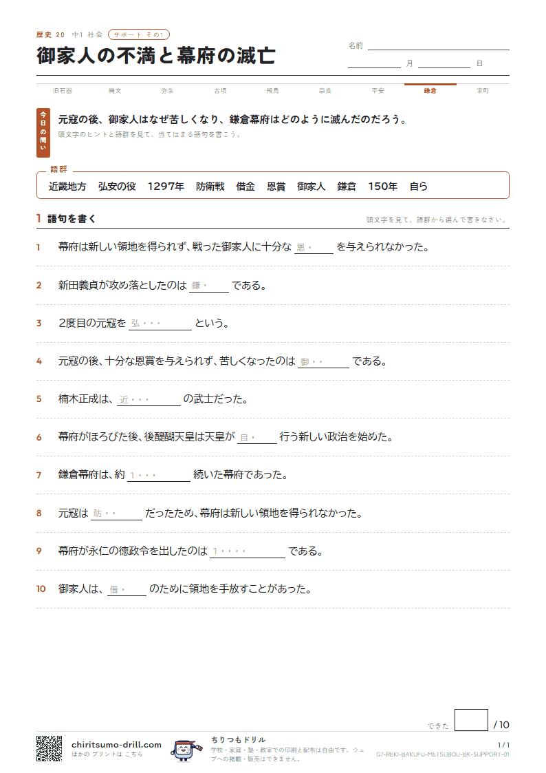 御家人の不満と幕府の滅亡 サポート その1の見本