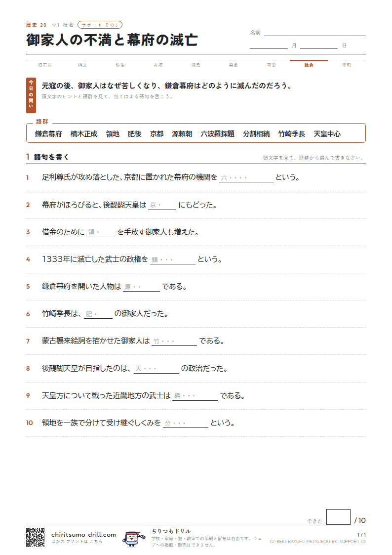 御家人の不満と幕府の滅亡 サポート その3の見本
