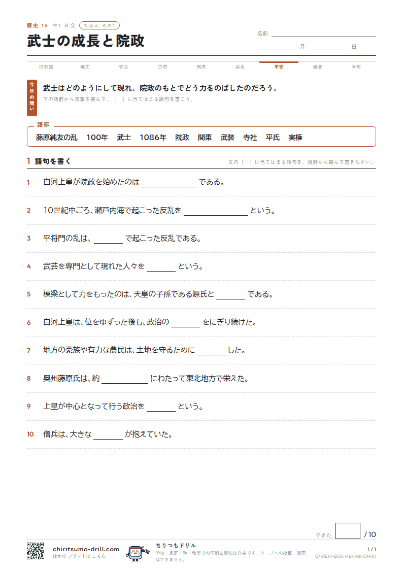 武士の成長と院政 きほん その1の見本