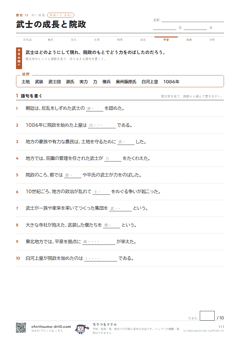 武士の成長と院政 サポート その1の見本