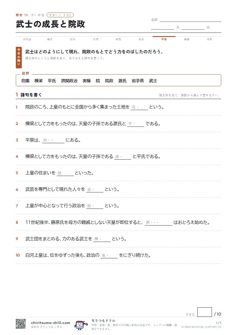 武士の成長と院政 サポート その3の見本