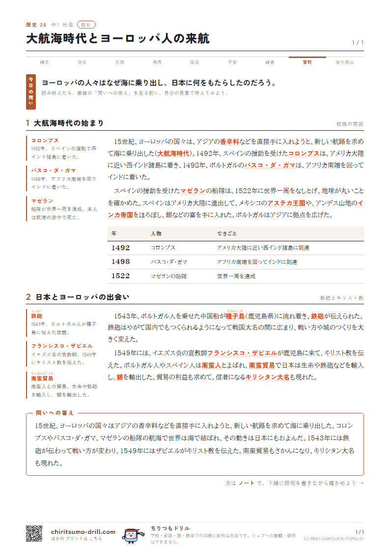 大航海時代とヨーロッパ人の来航 読むの見本