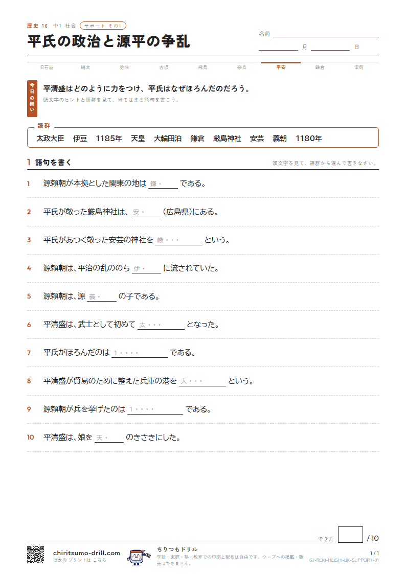 平氏の政治と源平の争乱 サポート その1の見本