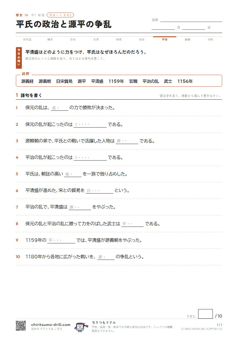 平氏の政治と源平の争乱 サポート その2の見本