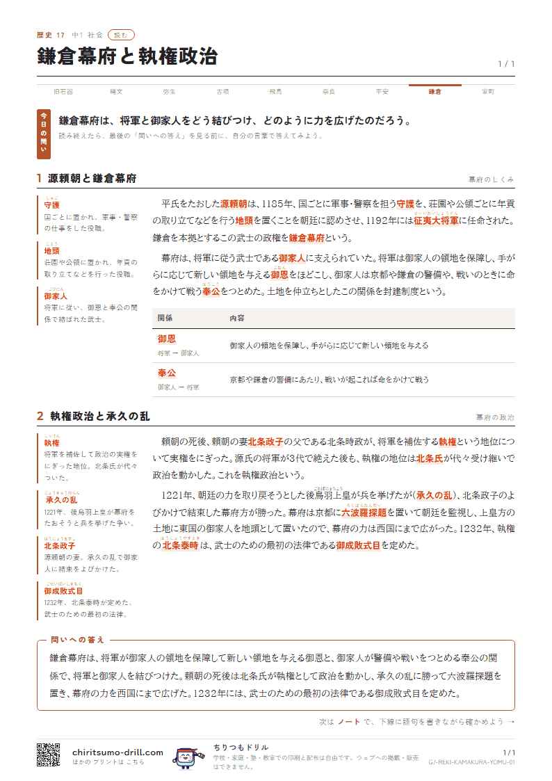 鎌倉幕府と執権政治 読むの見本