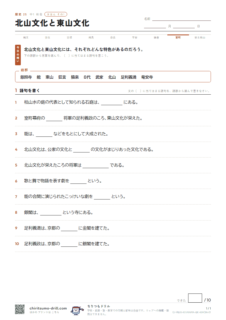北山文化と東山文化 きほん その1の見本